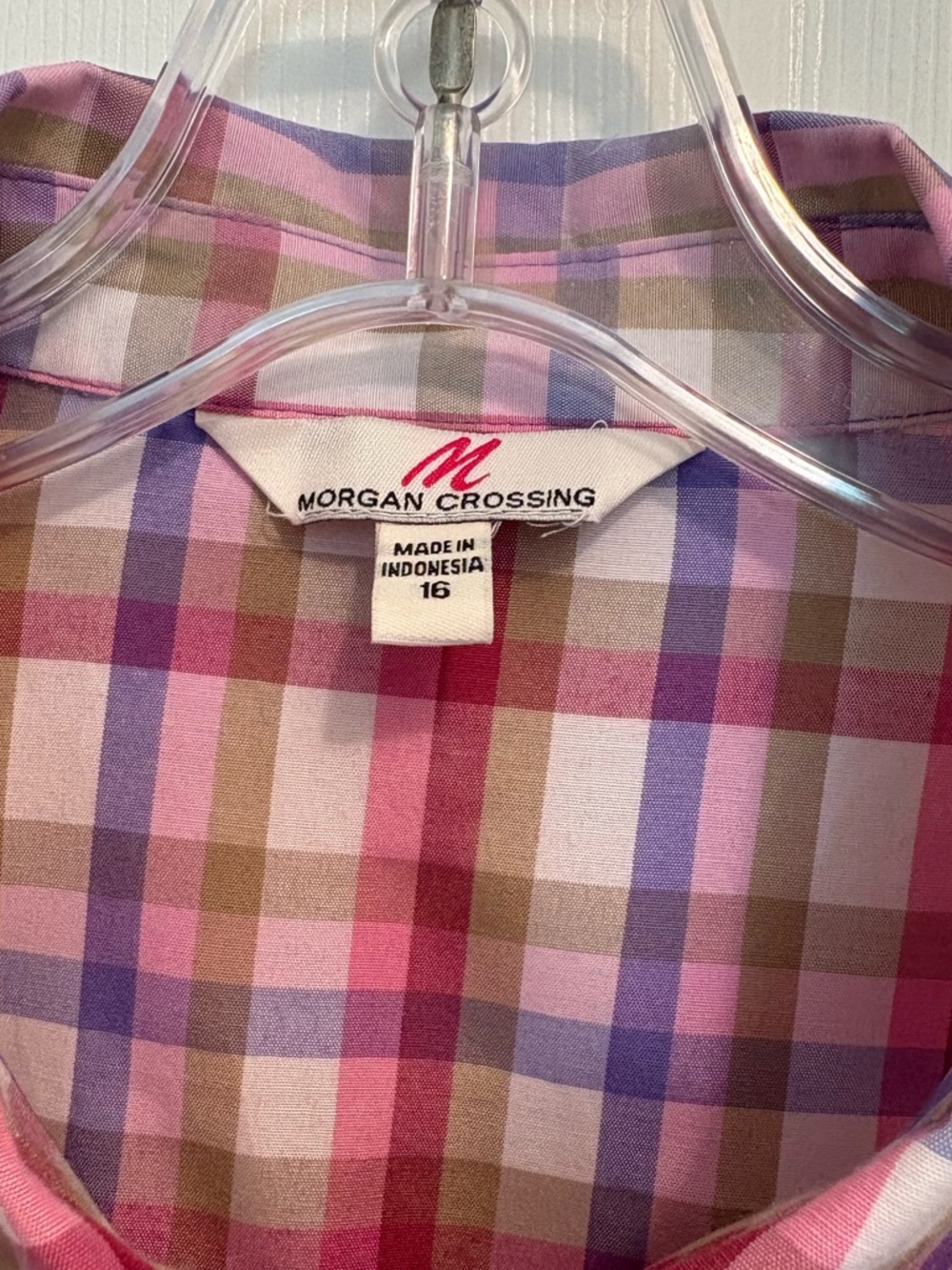 Morgan Crossing Pink Plaid Button-Up 3/4 Sleeve Blouse Women’s Size 16 - Picture 2 of 6